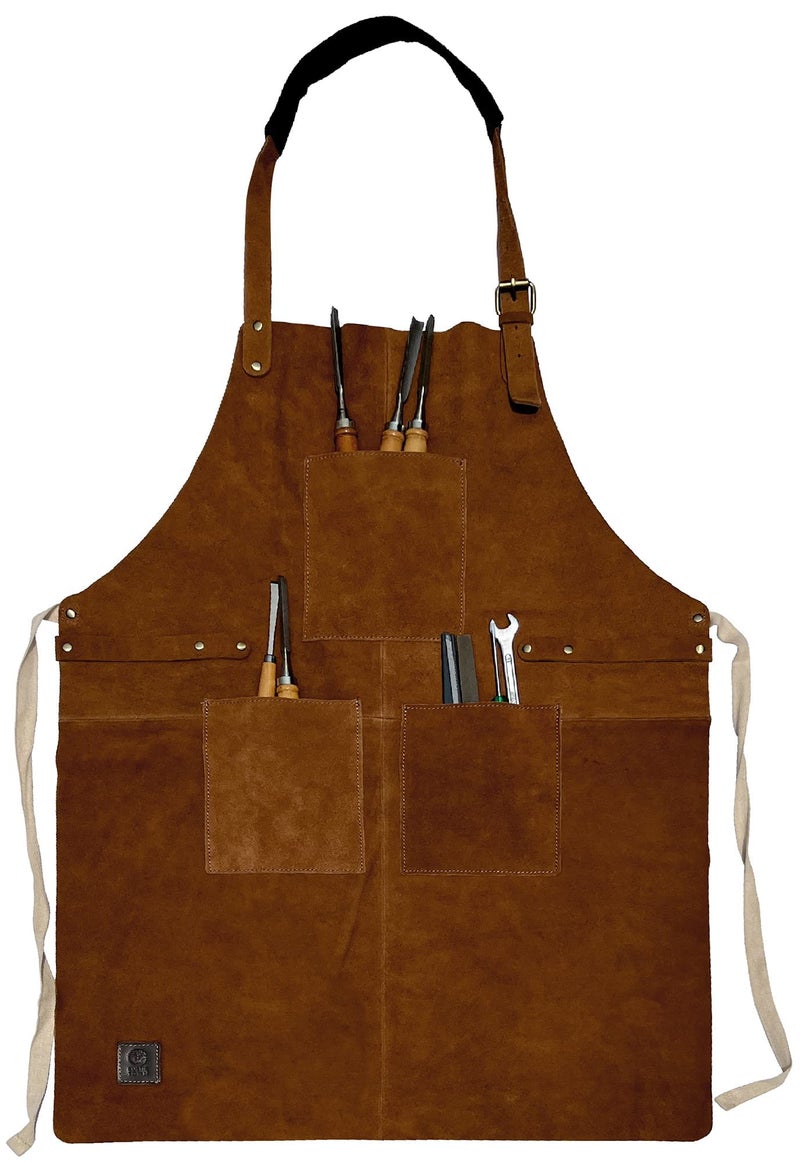 RUSTIC TOWN Leather Grill Work Apron with Tool Pockets ~ Adjustable up to XXL for Men & Women ~ Shop Apron Leather Tool Apron (Tan) - Image 1